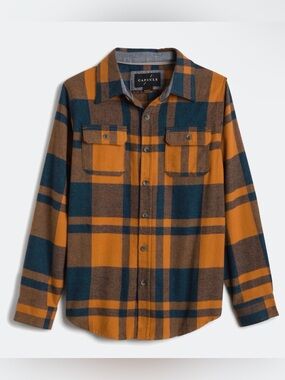 CAPSULE Gordon Long Sleeve
Flannel Shirt Men's Orange & Blue Plaid